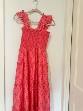 ' Pink Floral Smocked Sundress with Ruffle Straps